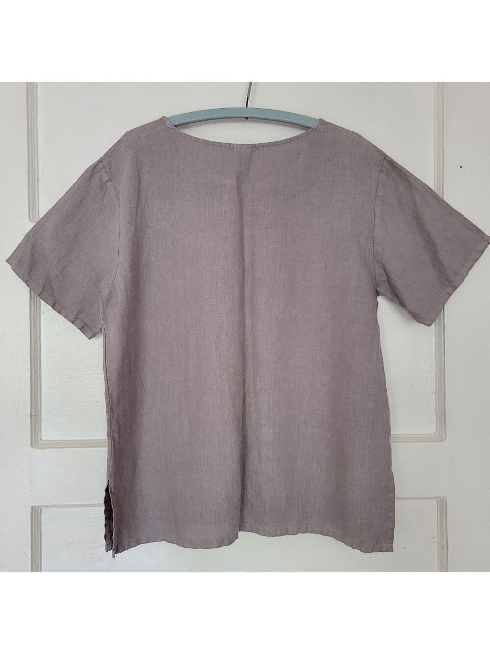 Match Point Round Neck Linen Scoop Neck Top Tee - Picture 3 of 8